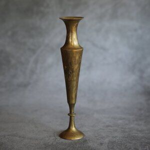 Vintage Brass Etched Bud Vase